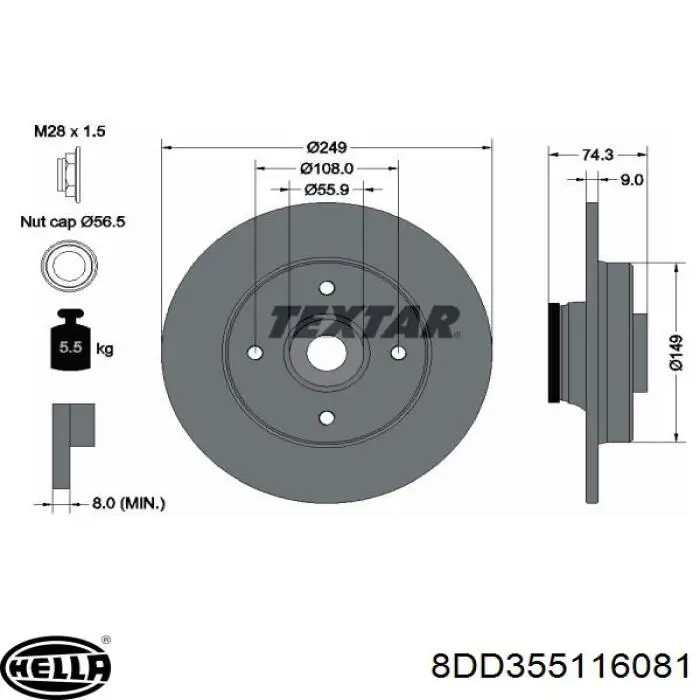8DD355116081 HELLA disco de freno trasero