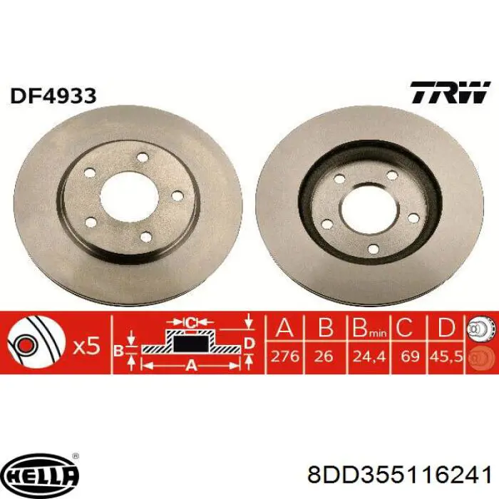 8DD355116241 HELLA freno de disco delantero