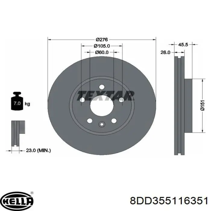 8DD355116351 HELLA disco de freno delantero