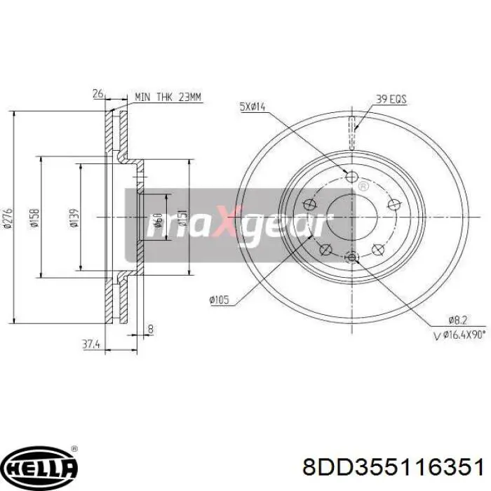 Comprar 8DD355116351 HELLA Freno de disco delantero