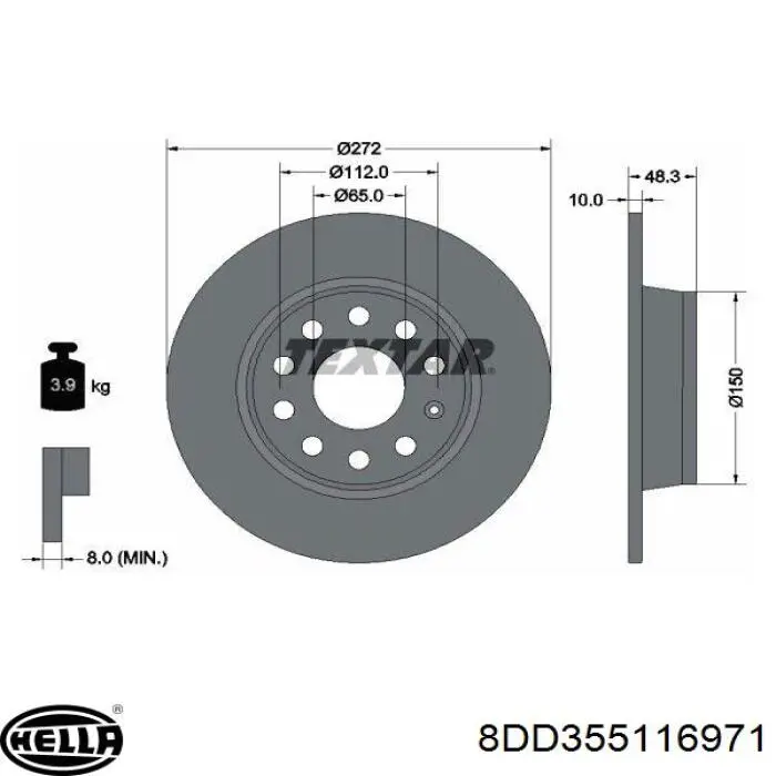 8DD355116971 HELLA disco de freno trasero