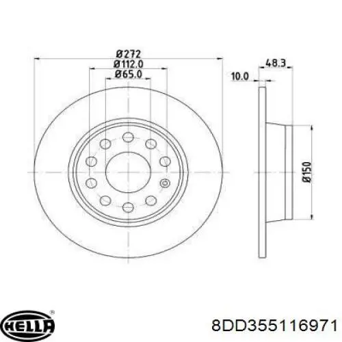 Disco de freno trasero 8DD355116971 HELLA