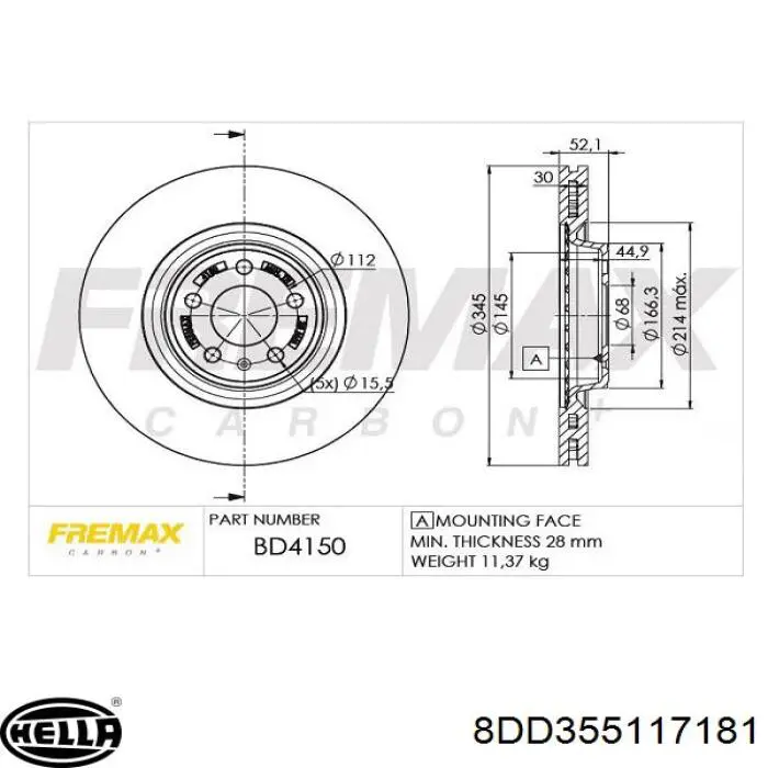 Comprar 95B615301M VAG Freno de disco delantero