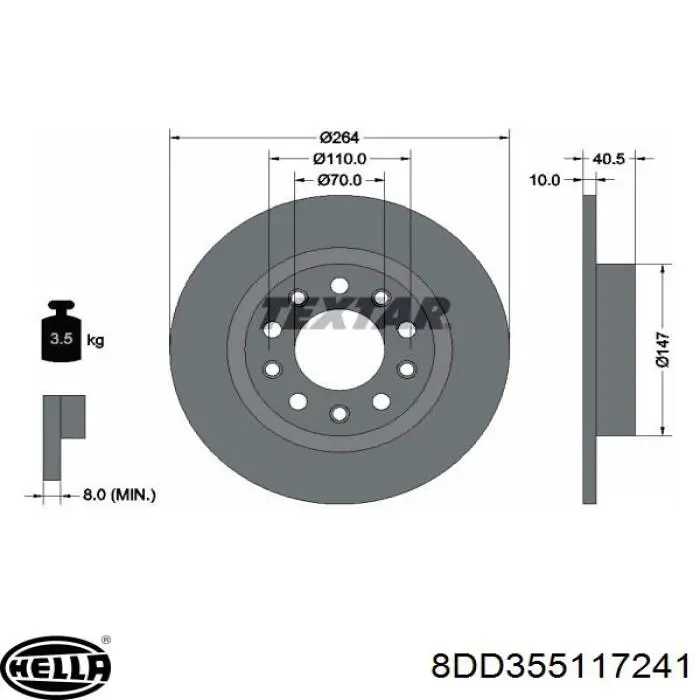 Disco de freno trasero BDS1328 Jurid/Bendix