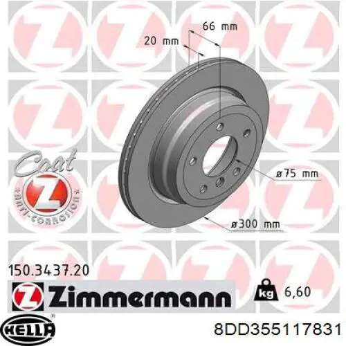 Comprar 8DD355117831 HELLA Disco de freno trasero