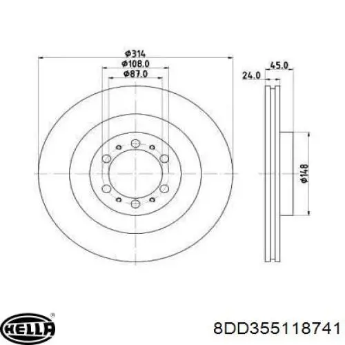 8DD 355 118-741 HELLA freno de disco delantero