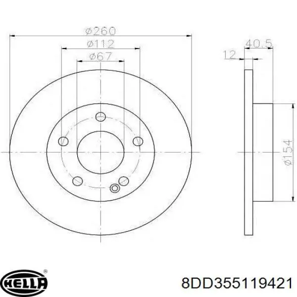 8DD 355 119-421 HELLA disco de freno trasero