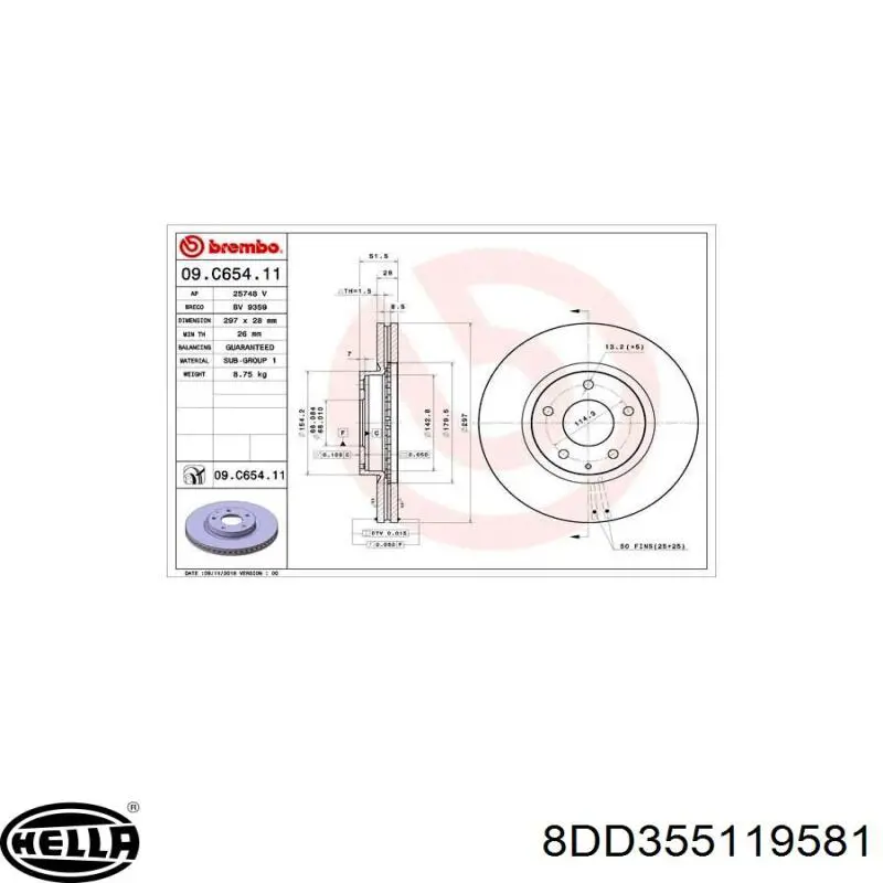 Disco de freno 8DD355119581 HELLA