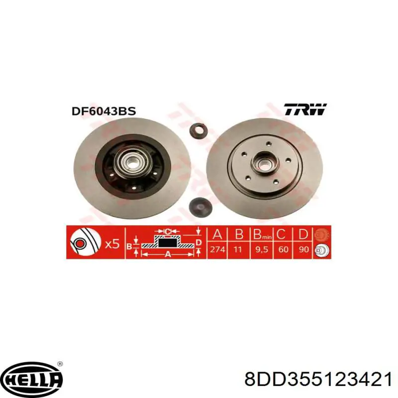 Disco de freno trasero HELLA 8DD355123421 precio, desde 92,23 EUR