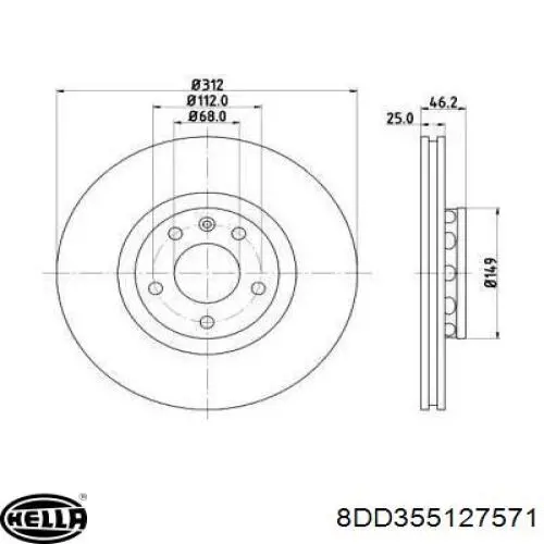 8DD 355 127-571 HELLA freno de disco delantero