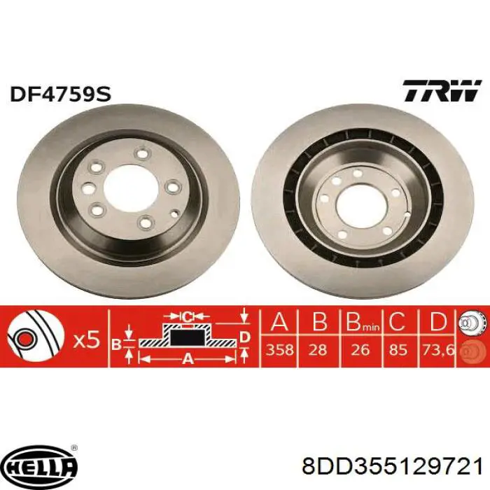 8DD355129721 HELLA disco de freno trasero