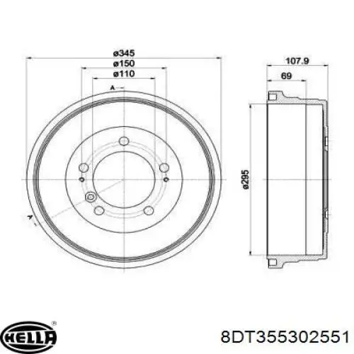 8DT355302551 HELLA freno de tambor trasero