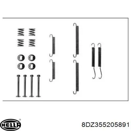 8DZ355205891 HELLA kit de montaje, zapatas de freno traseras