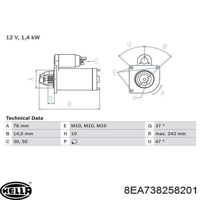 8EA738258201 HELLA motor de arranque