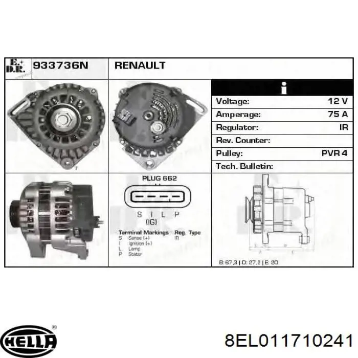CA1253IR Renault (RVI) Alternador de coche