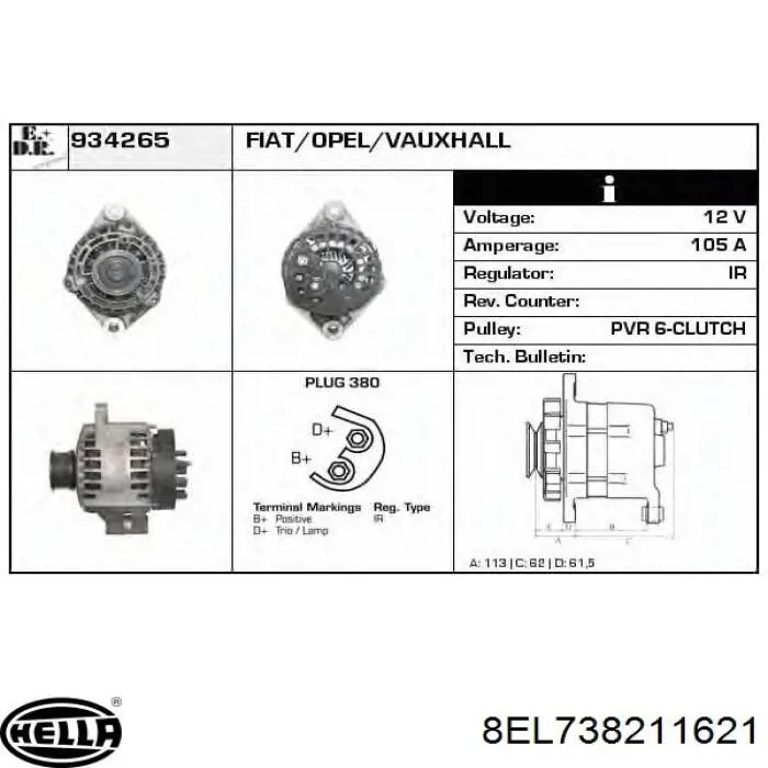 Alternador del motor Opel 95520873 precio, desde 107,13 EUR