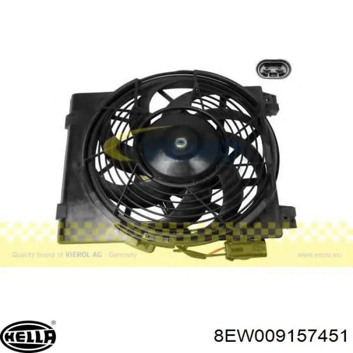 8EW009157451 HELLA difusor de radiador, ventilador de refrigeración, condensador del aire acondicionado, completo con motor y rodete