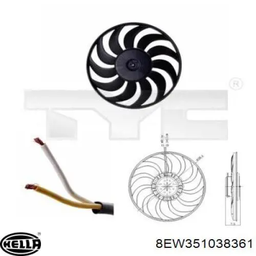 8EW351038361 HELLA ventilador (rodete +motor refrigeración del motor con electromotor, izquierdo)