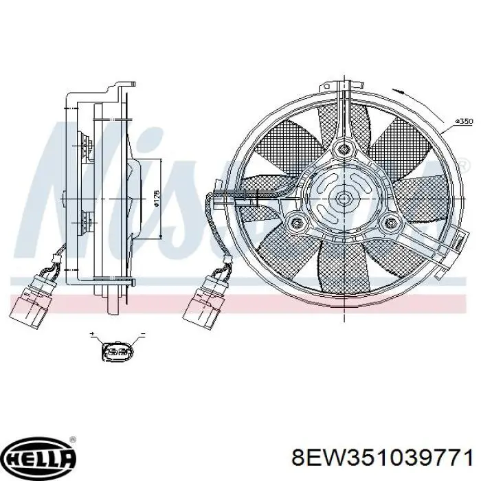 8EW 351 039-771 HELLA ventilador (rodete +motor refrigeración del motor con electromotor completo)