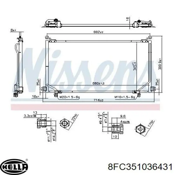 Condensador aire acondicionado 9211059G00 Nissan/Infiniti