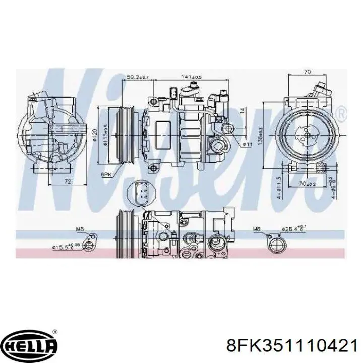 8FK351110421 HELLA Compresor climatizador
