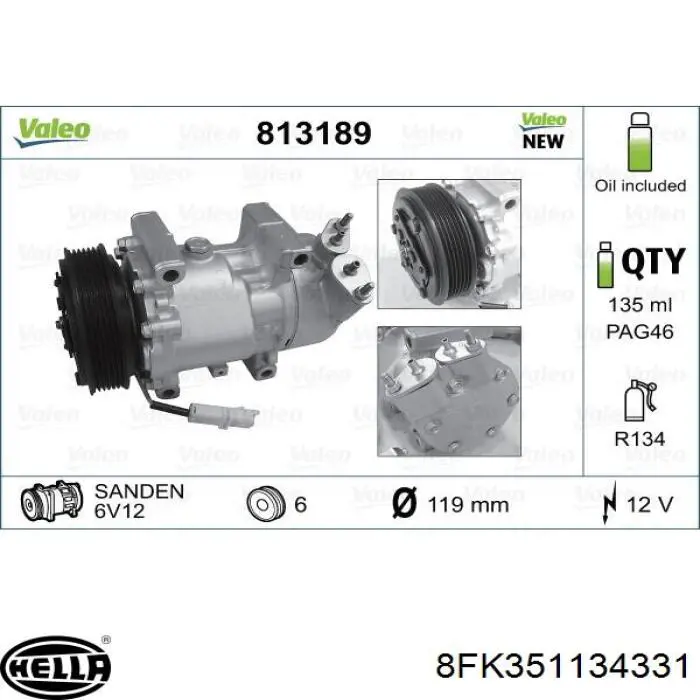 Compresor de aire acondicionado SD6V121438 MSG Rebuilding