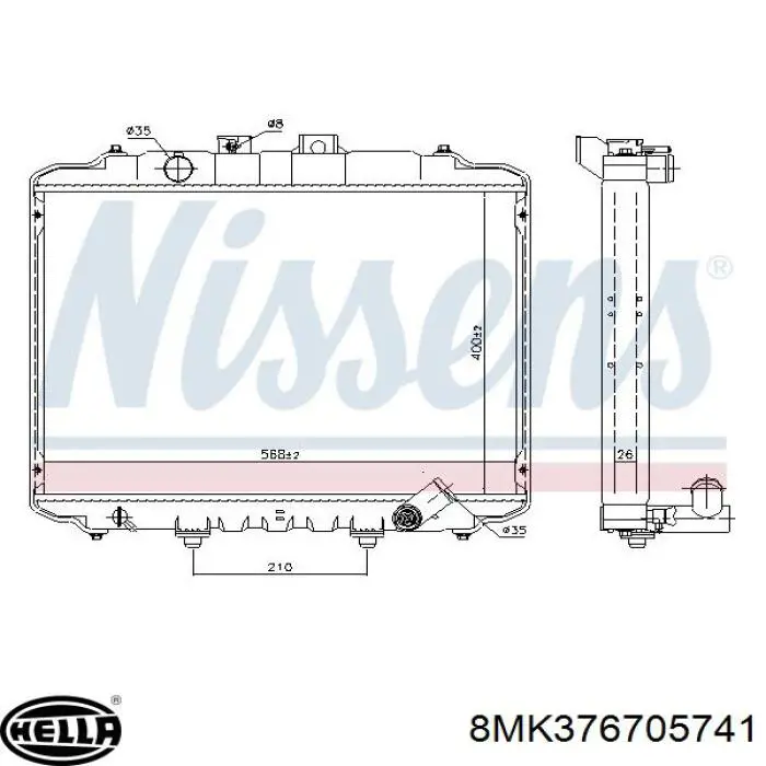 Radiador de água Hyundai/Kia 2530043600