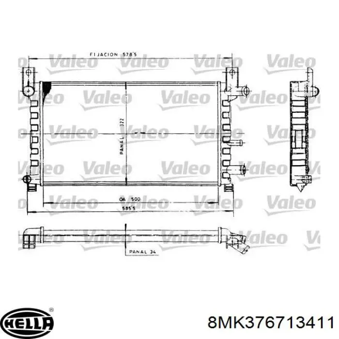 8MK376713411 HELLA radiador refrigeración del motor