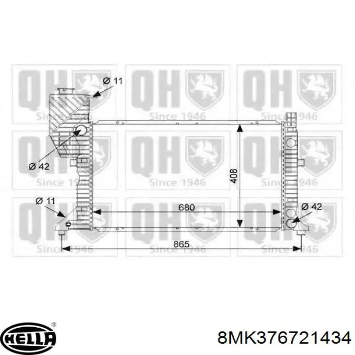 8MK376721434 HELLA radiador refrigeración del motor