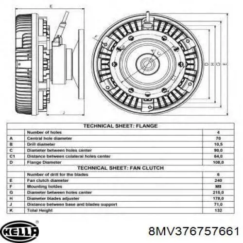 8MV376757661 HELLA embrague, ventilador del radiador