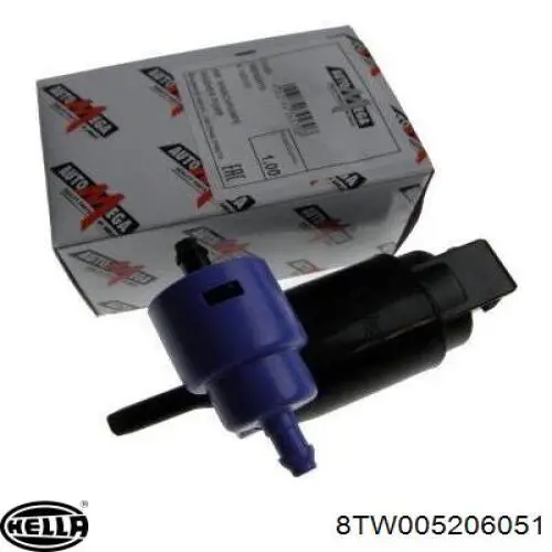 8TW005206051 HELLA Bomba de agua de lavado, lavado de parabrisas, delantera