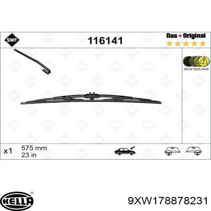 9XW178878-231 HELLA limpiaparabrisas de luna delantera conductor