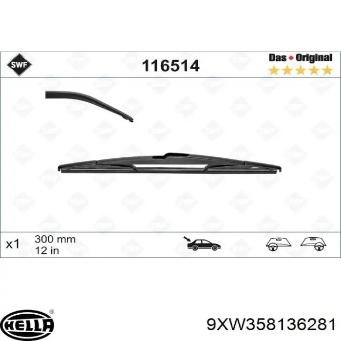 Escobilla del limpiaparabrisas del lado del conductor 9XW358053281 HELLA