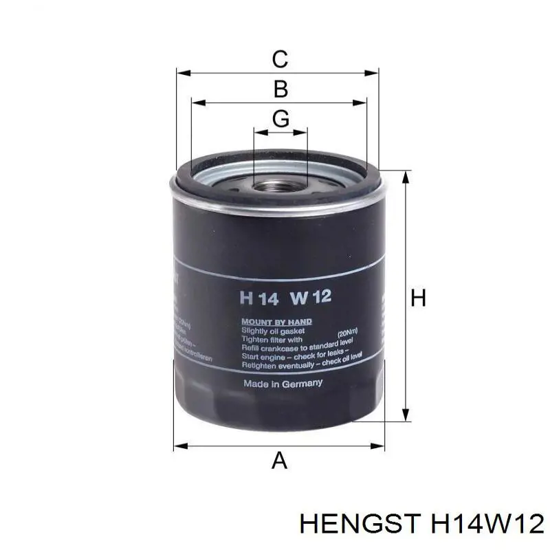 H14W12 Hengst filtro de aceite