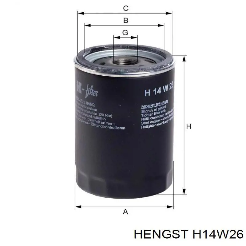 H14W26 Hengst filtro de aceite