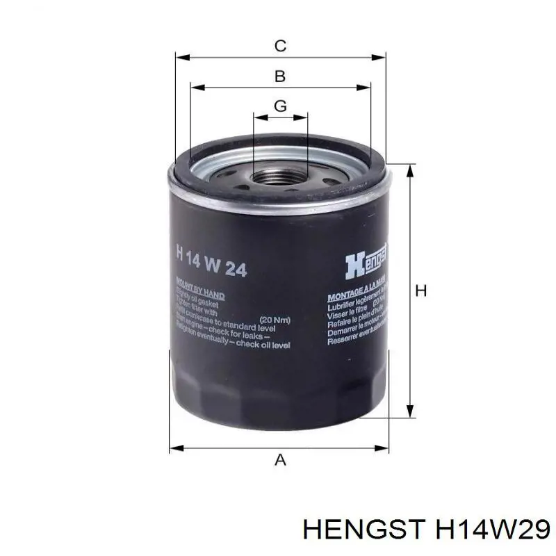 H14W29 Hengst filtro de aceite