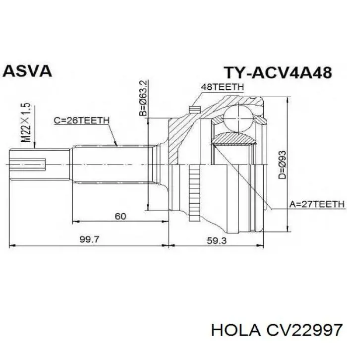 CV22997 Hola junta homocinética interior delantera derecha