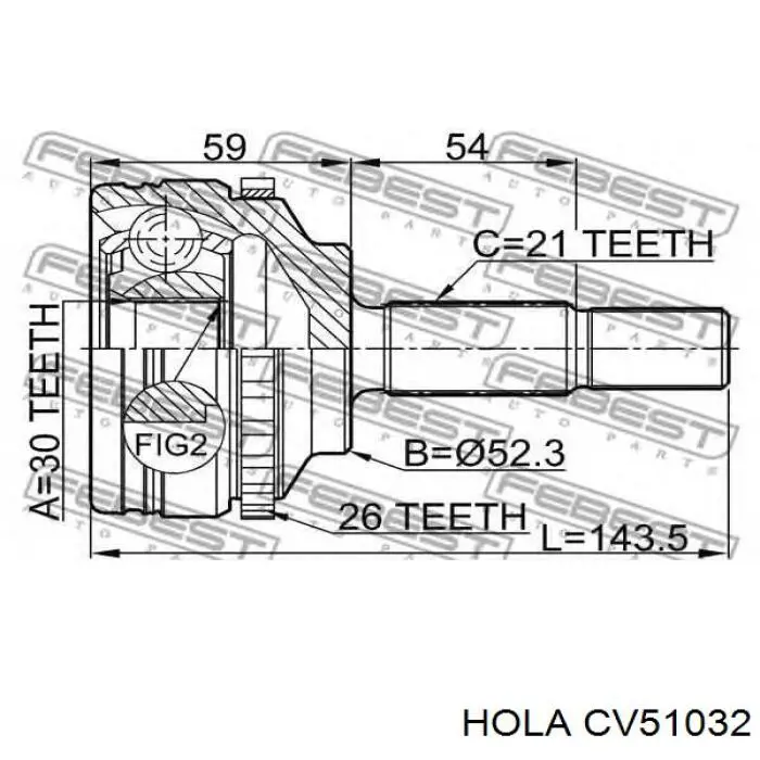 CV51-032 Hola árbol de transmisión delantero izquierdo