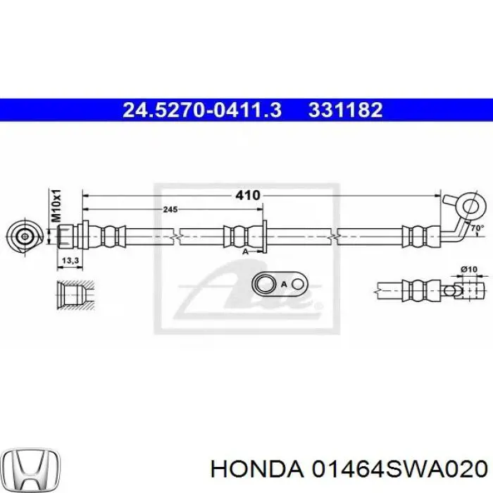 01464SWA020 Honda latiguillos de freno delantero derecho