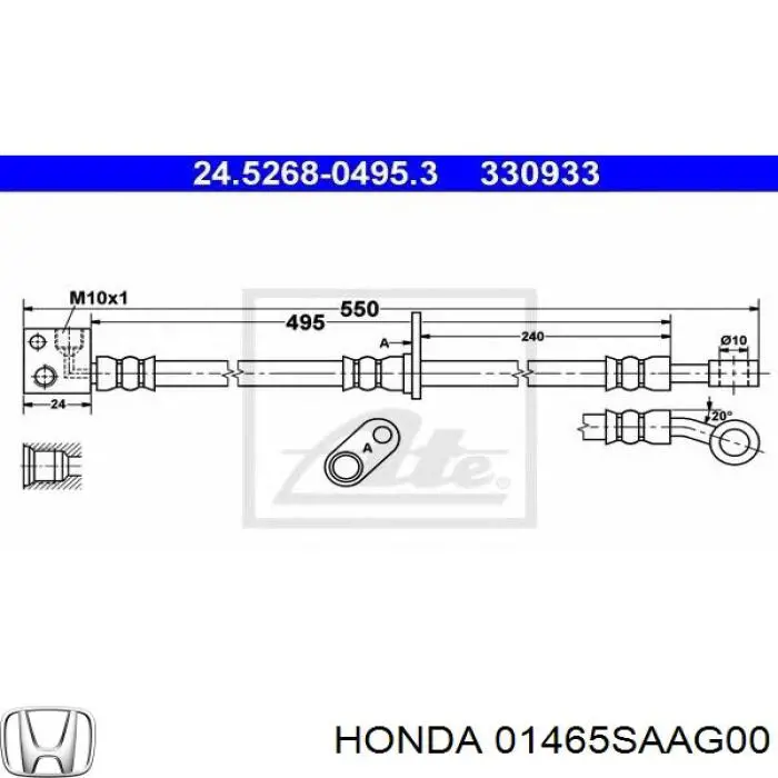 01465SAAG00 Honda tubo flexible de frenos delantero izquierdo