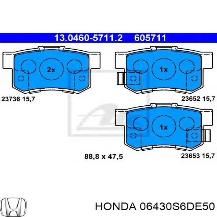 Pastillas de freno traseras 06430S6DE50 Honda