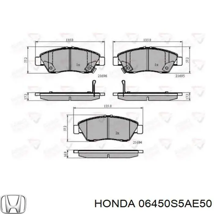 06450S5AE50 Honda pastillas de freno delanteras