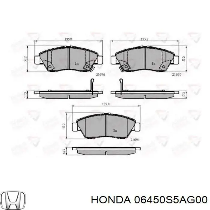 06450-S5A-G00 Honda pastillas de freno delanteras