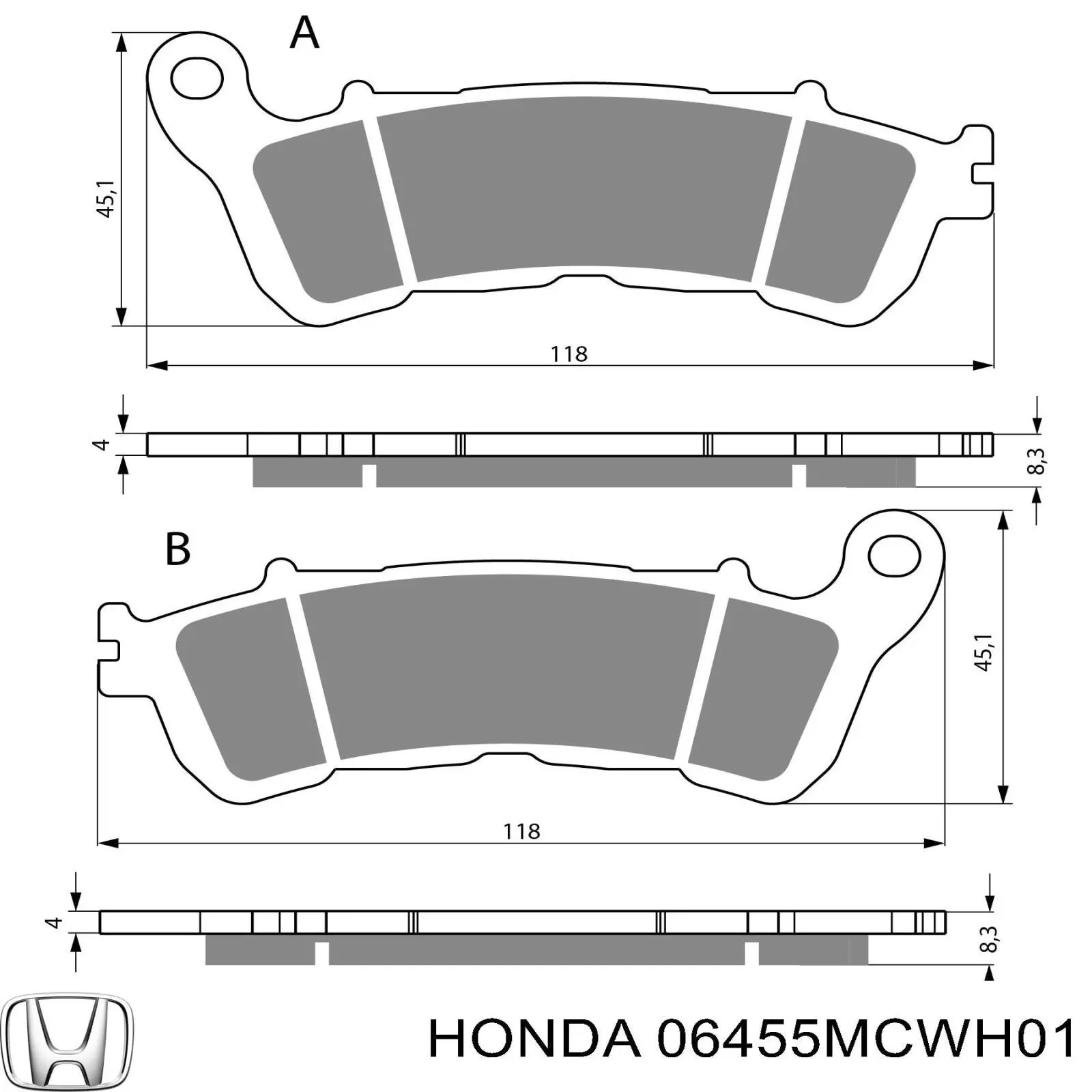 06455MCWH01 Honda pastillas de freno delanteras