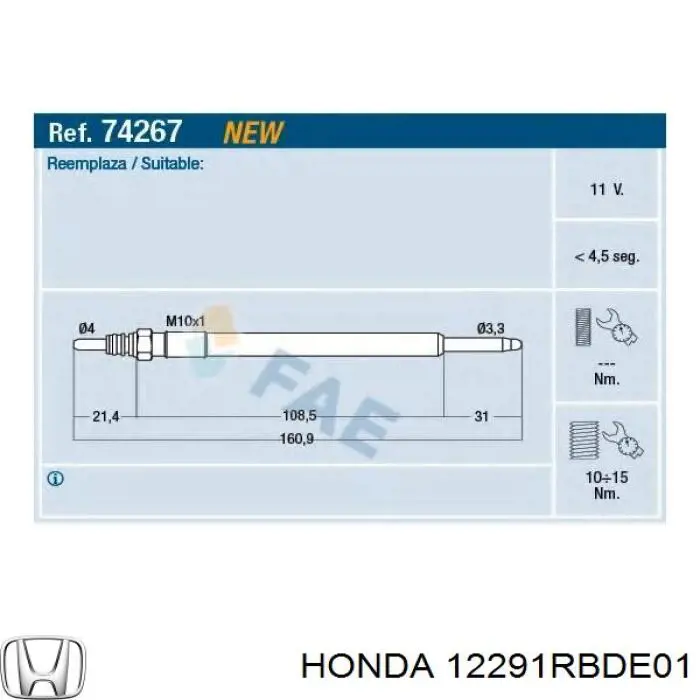 Bujías incandescentes Honda 12291RBDE01 precio, desde 18,89 EUR