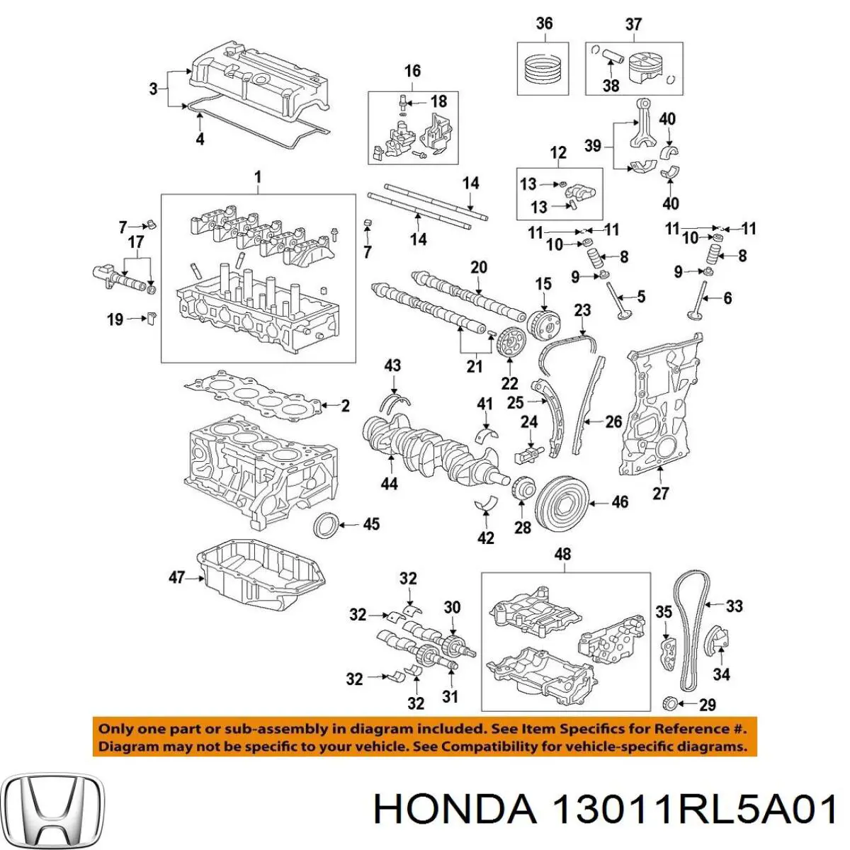 Juego de anillos de pistón, motor, STD para Honda Accord (CU)