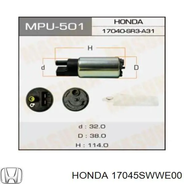 17045SWWE00 Honda módulo alimentación de combustible