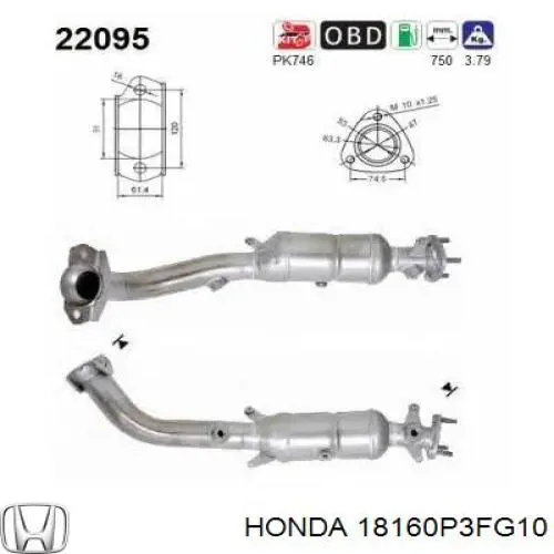 18160P3FG10 Honda catalizador