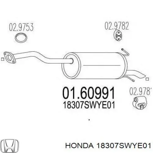 Silenciador trasero Honda 18307SWYE01 precio, desde 125,74 EUR