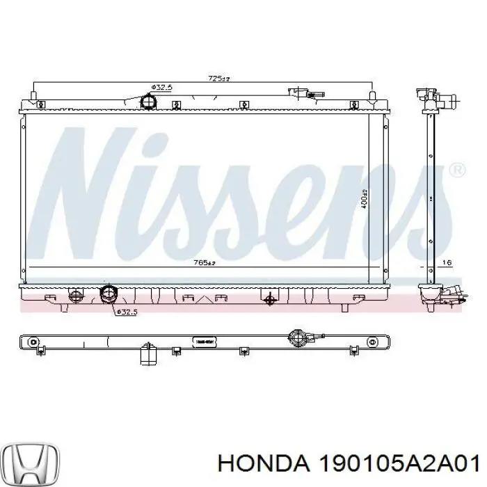 190105A2A01 Honda radiador refrigeración del motor